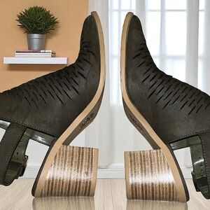 Cityclassified Dark Olive Perforated Ankle Booties